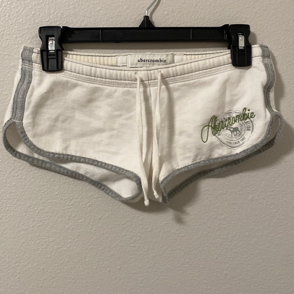 White with Grey Detail Lounge Shorts by Abercrombie Kids